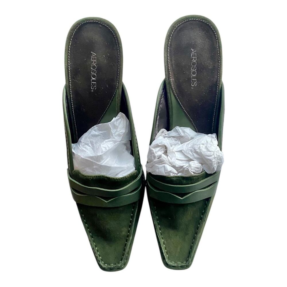 AEROSOLES Mules Kitten Heel Bow Detail Green - Picture 3 of 8